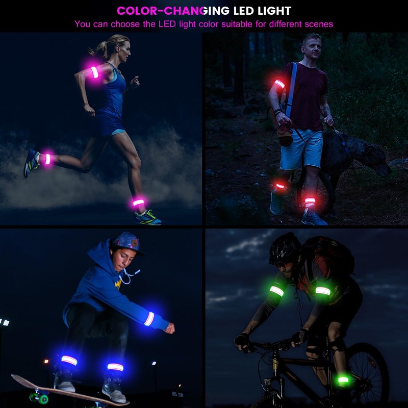 Light Up LED Armband for Running Walking at Night,Reflective Arm Bands for Runners,Rechargeable Jogging Lights,High Visibility Night Running Safety Gear Adjustable Running Women Men Kids (Pink)