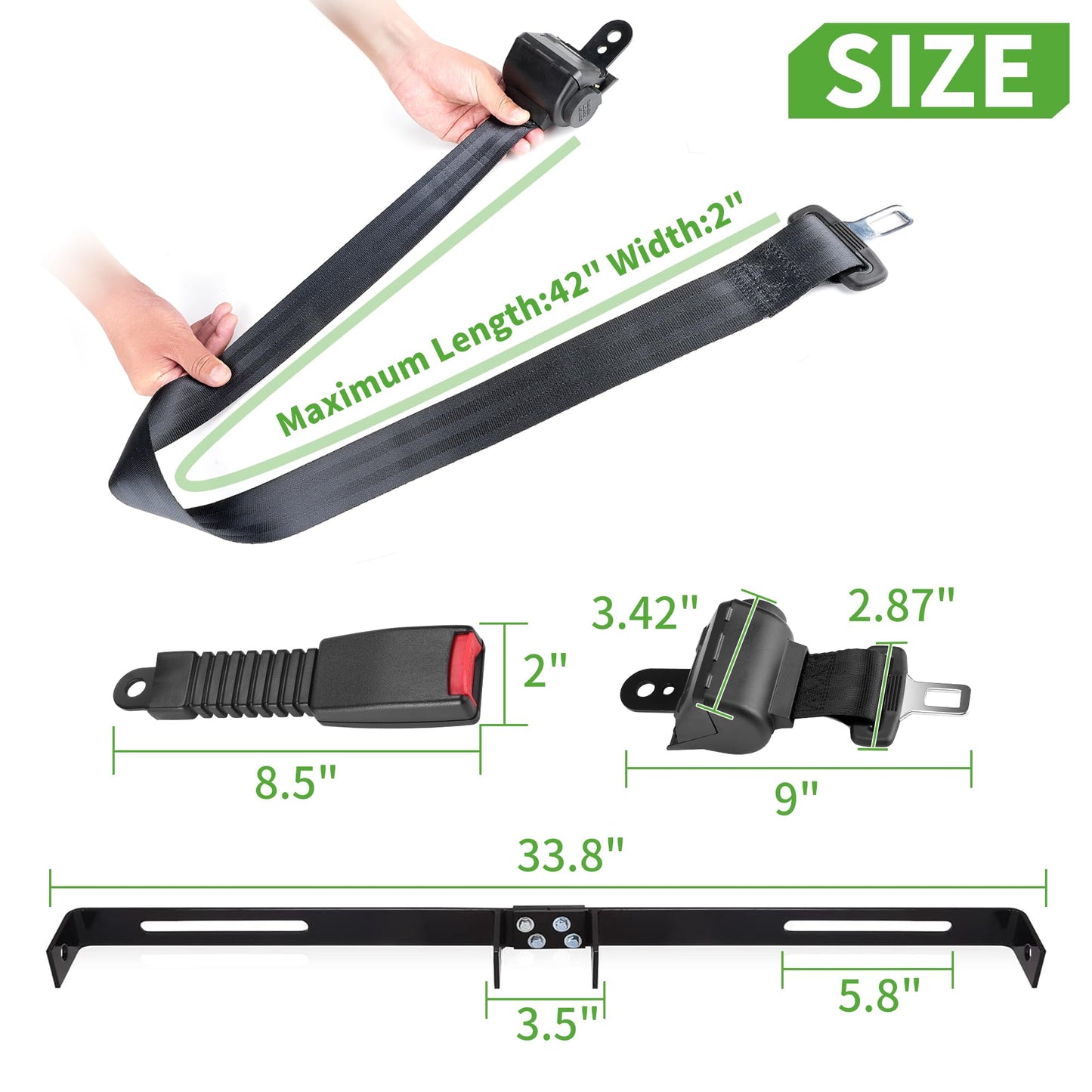 10L0L Universal 4 Passenger (2+2) Golf Cart Seat Belt Kit for EZGO, Yamaha, Club Car, Fits Front Rear Seat, with Bracket