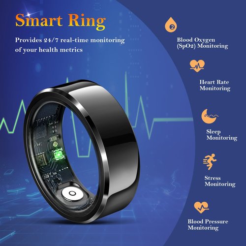 Delcast Smart Ring for Women Men-Wearable Fitness Tracker with Sleep Tracking Heart Rate Blood Oxygen Healthy Monitor Ring Activity Monitoring Steps Calories for Adult