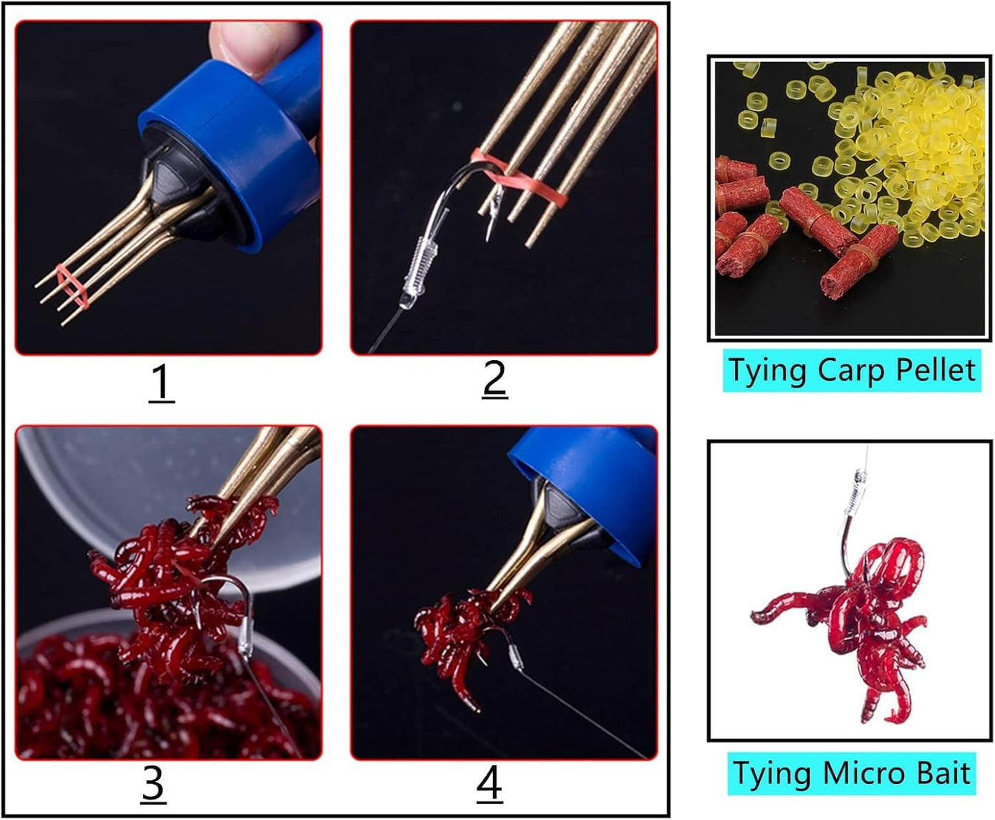 2X Pellet Bander Tool Micro Bait Bands Banding Match Coarse Fishing Terminal Tackle Set w/ 600 Bands