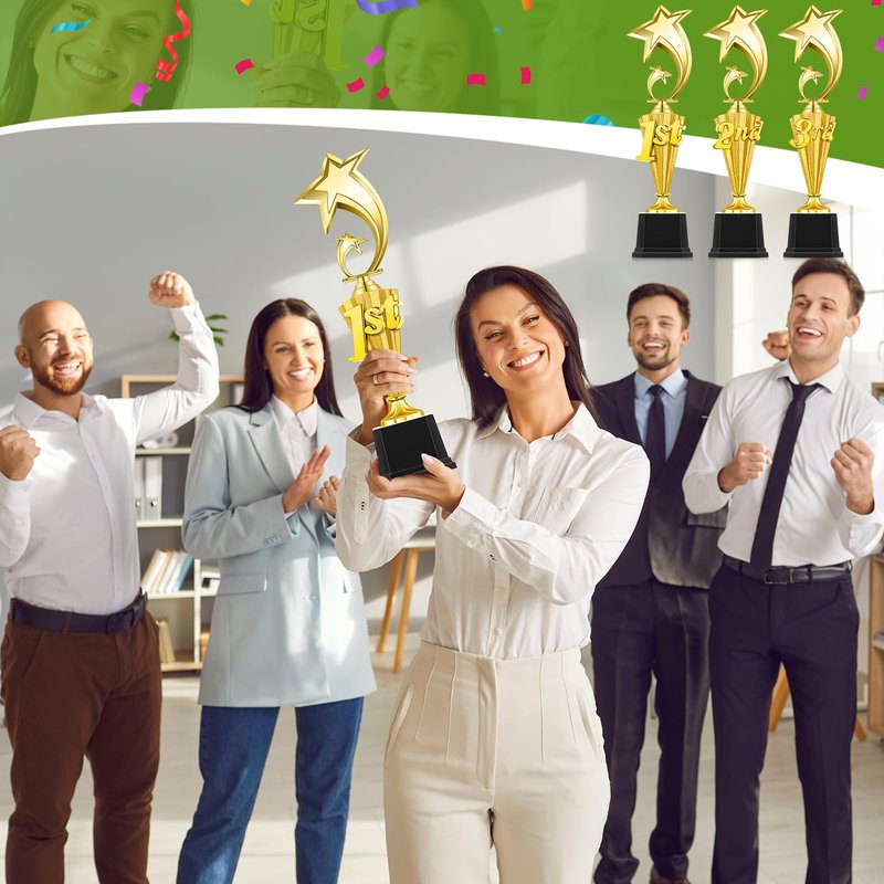 Motionchic 12 Pcs 1st 2nd 3rd Place Trophy Set 3 Award Medals in Gold Silver Bronze 3 Certificate Holders with Pages for Sports Basketball Soccer Competitions Reward Ceremony(Classic)