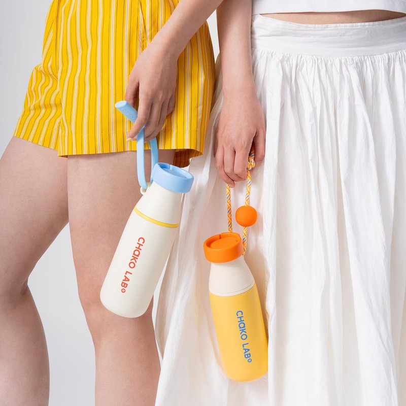 CHAKO LAB Insulated Stainless Steel Water Bottle with Two Strap | BPA-Free Leak Proof | 17oz Bottle with Spout Lid & Straw | Orange Marmalade