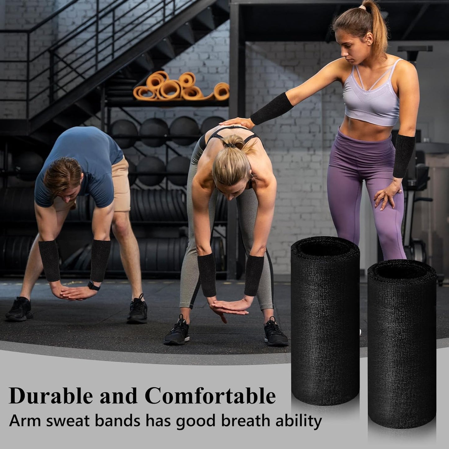 2 Pcs 9 Inch Long Wristbands Sweatbands Black Large Sweat Bands Wristbands Wrist Sweatbands Bulk Arm Sweat Bands for Men Women Weight Loss Football Workout