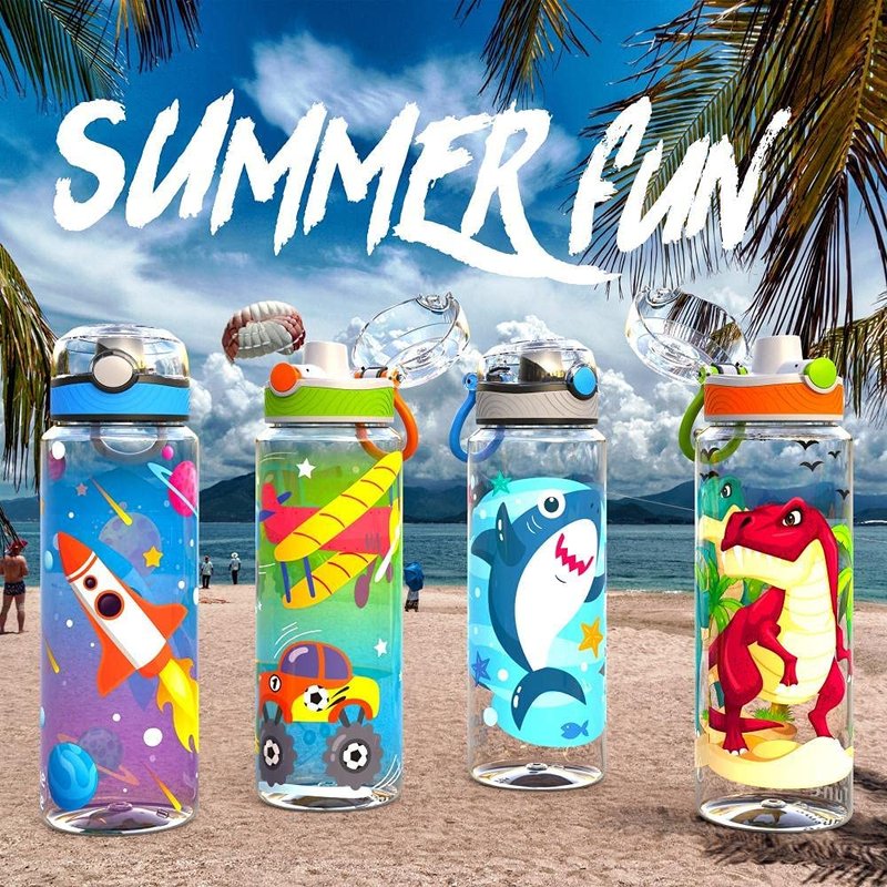 Home Tune 23oz Kids Water Bottle for School Boys, BPA FREE Tritan, Leak Proof Flip Top Lid, Easy Clean, Carry Handle - Dinosaur