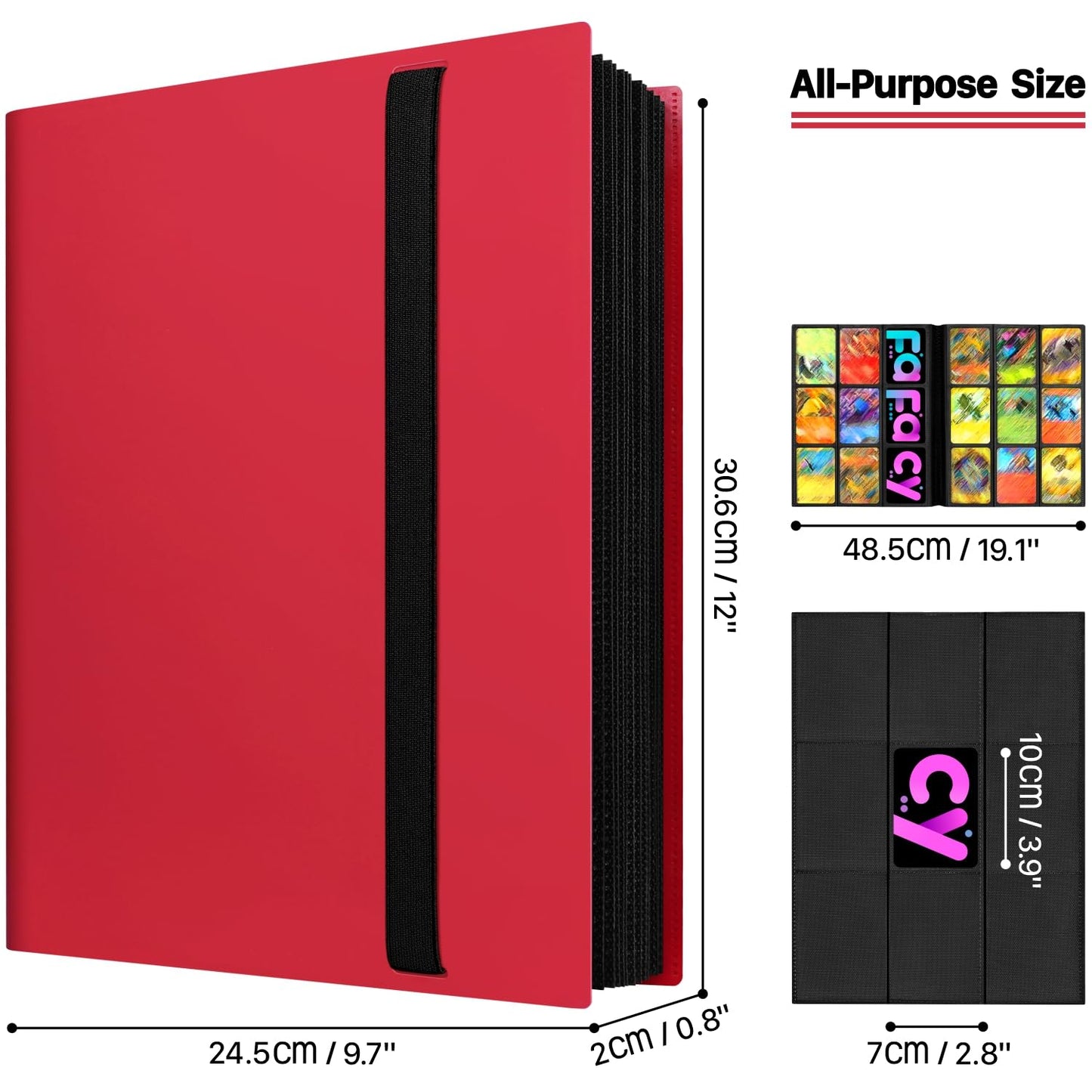 (2025) Trading Card Binder 9 Pocket, Premium Sports Collection Binder Game Cards Book with Sleeves Side Loading, Anti-open Strap Double Sided Waterproof 360 Card Folder