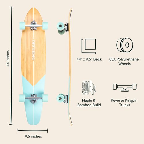 Retrospec Zed Longboard Skateboard Complete Cruiser | Bamboo & Canadian Maple Wood Cruiser w/Reverse Kingpin Trucks for Commuting, Cruising, Carving & Downhill Riding