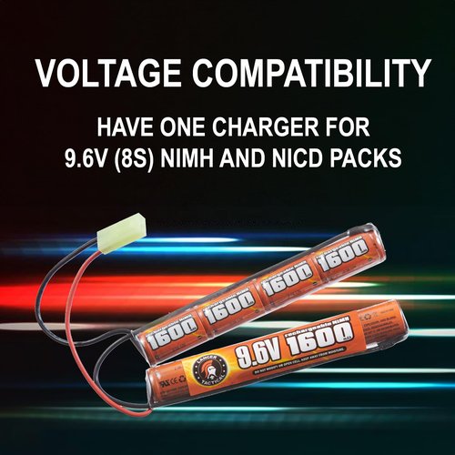 Lancer Tactical Airsoft RC Battery Charger for 9.6V (8S) NiMH/NiCd Battery Packs, 12V 400mA AC Plug Charger w/Standard Mini Tamiya Connector