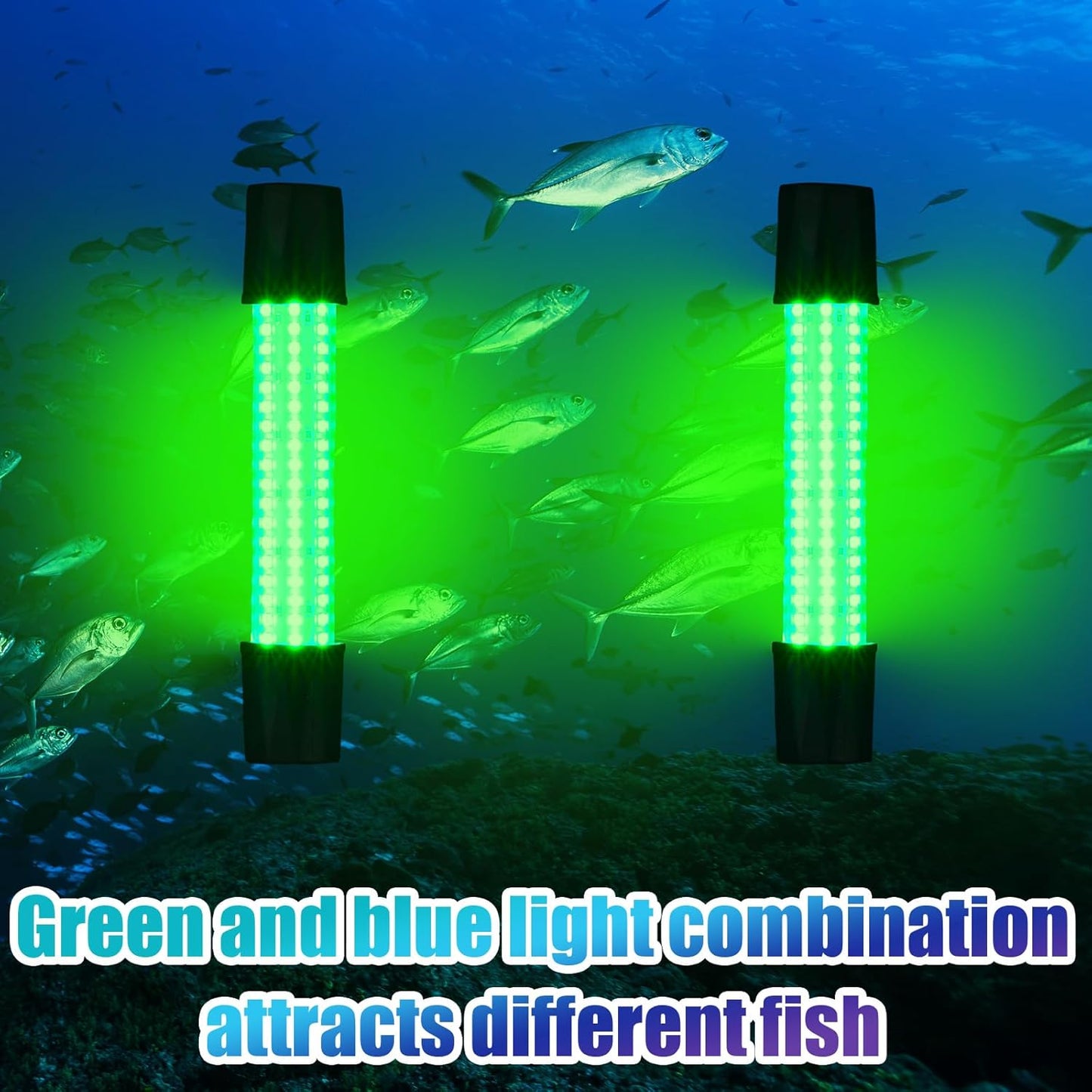 2 Pcs Adjustable 12V 15W Underwater Submersible Fishing Light Fishing Attracting Light LED Lure Bait Finder Lamp with 16.4ft Cord for Pool Boat Sea Crappie Squid Shad Shrimp