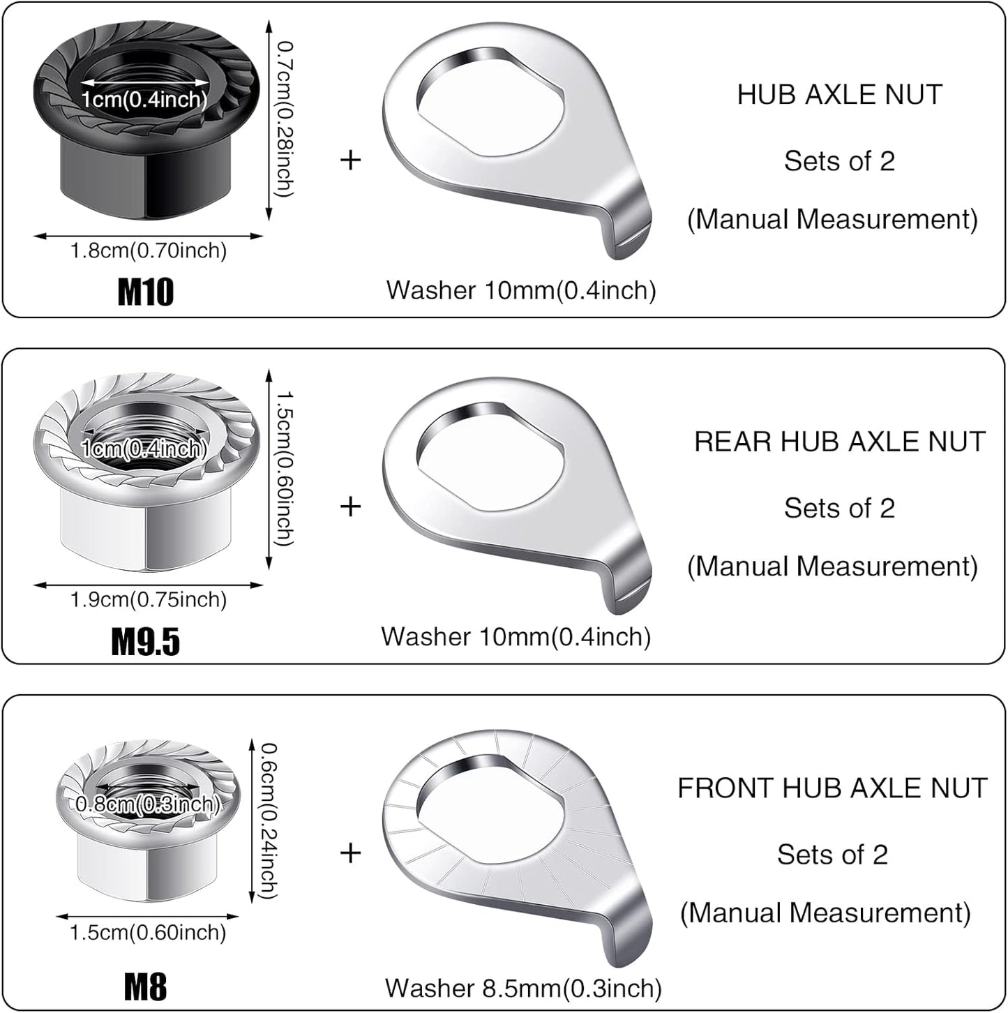 12 Pcs Bike Wheel Axle Nut and Safety Washer Kit 3 Sizes Bicycle Hub Flanged Hardware Nuts Steel Flange Nuts Wheel Retaining Bicycle Hook Hub Parts for Front and Rear Bike Wheel Mountain Road