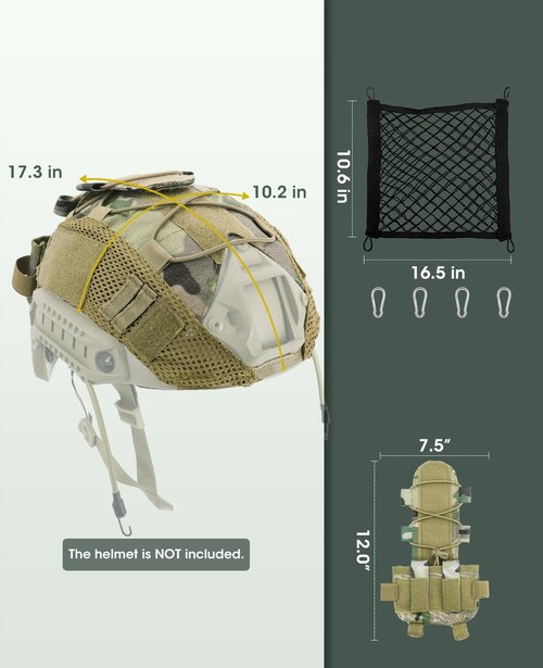 ANZOME Helmet Cover with Battery Rear Pouch and Net Holder, Tactical Cloth Cover for Ops-Core Fast PJ Helmet in Size M/L, OneTigris PJ Airsoft Helmet in Size M/L