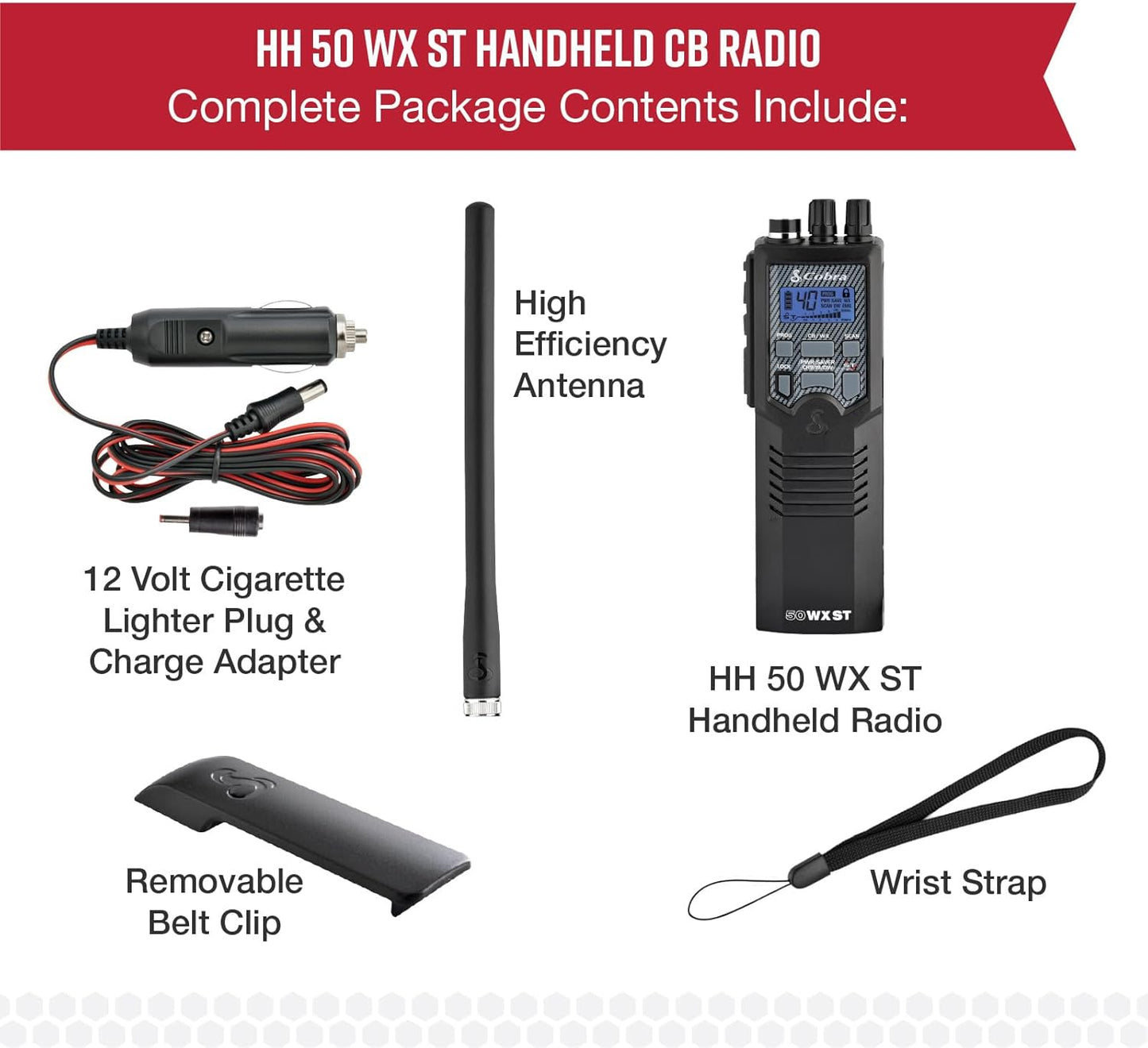 Cobra HHRT50 Road Trip CB Radio - 2-Way Handheld Emergency Radio with Access to Full 40 Channels & NOAA Alerts, Rooftop Magnet Mount Antenna and Omni-Directional Microphone, Black, 6.3" x 2" x 1.75"