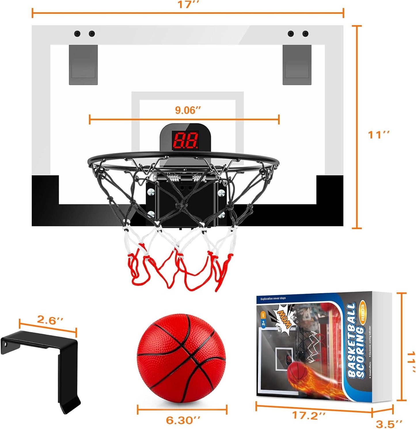 Indoor Basketball Hoop Boys Gifts for Teens and Adults Door Room Basketball Hoop Mini Hoop with Electronic Scoreboard, 3 Balls and Batteries Basketball Toys for 8 9 10 11 12