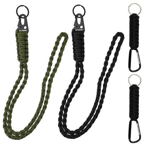 PKRFCJ 4 Pcs Paracord Lanyard, Tactical Heavy Duty Lanyard Rope Not Easy to Wear Or Break Suitable for Men Necklace Whistle with Neck Strap (Long + Short) (Black + Army Green)