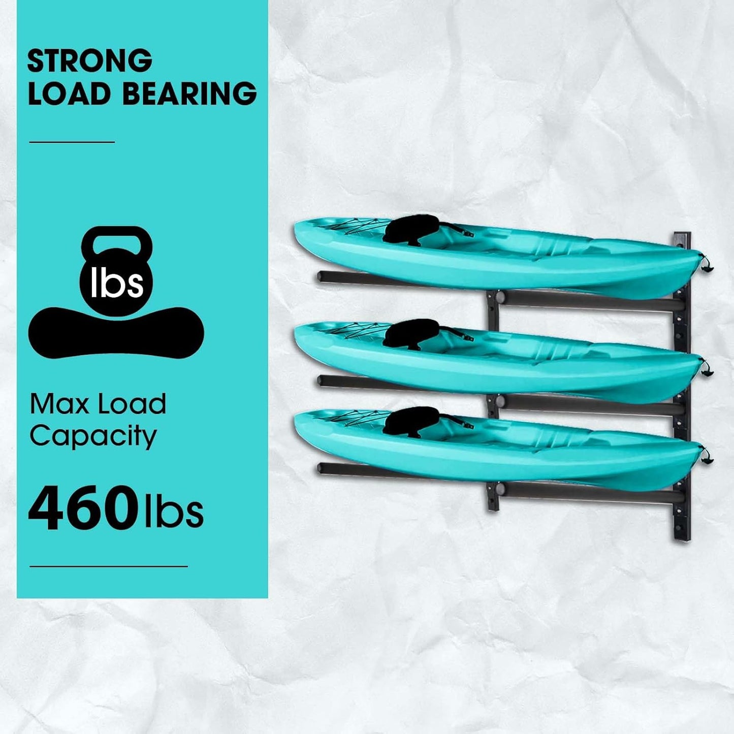 Kayak Storage Rack, Adjustable Wall Mount Kayak Racks for Garage and Outdoor Storage, Heavy Duty Weight Capacity, 2 Level / 3 Level / 4 Level