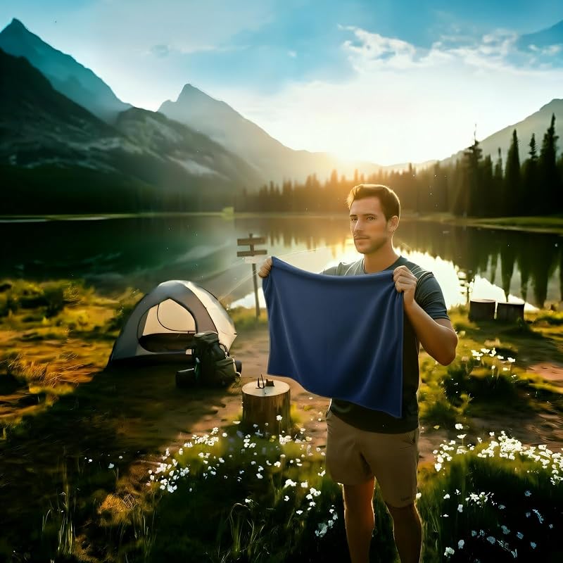 Navy Blue 2 Pack Small Microfiber Camping Towels - Quick Dry, Lightweight & Fast Absorbent