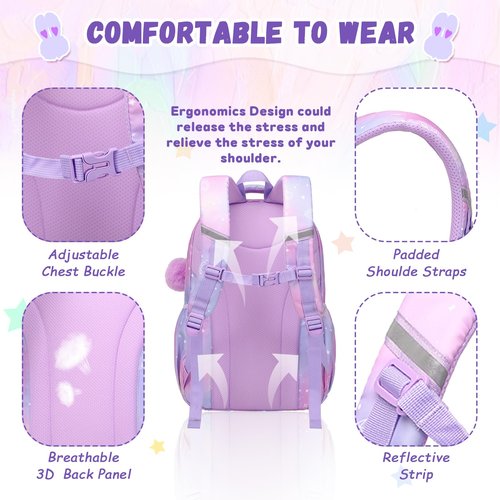PIG PIG GIRL Kids Backpack for Girls - Middle School & Elementary School - Kawaii Ita Backpack - Purple