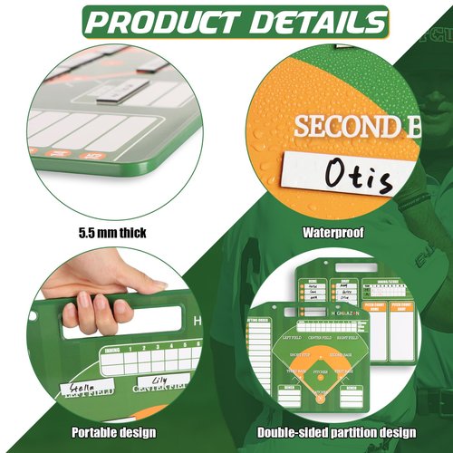 HIGHRAZON Magnetic Baseball Coach Clipboard, Dry Erase Lineup Board, Premium Tactical Baseball Coaching Board with 40 Lineup Cards, Dugout Display Softball Coaching Accessories - Green