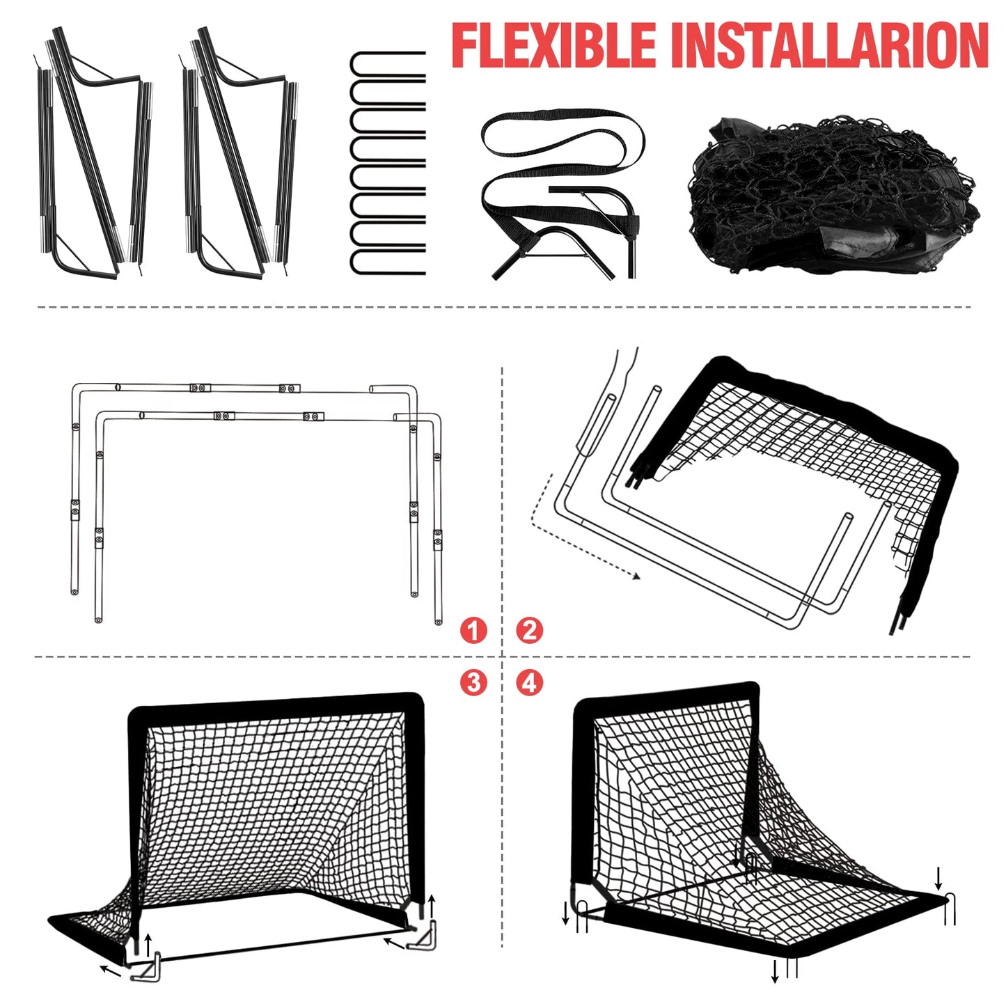 Kids Soccer Goals for Backyard Set - 2 of 4' x 3' Portable Soccer Goal Training Equipment, Pop Up Toddler Soccer Net with Soccer Ball, Soccer Set for Kids and Youth Outdoor Games, Sports, Play