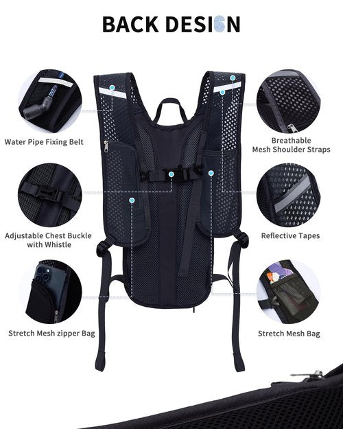 Blue Quartz Hydration Backpack with 2L Water Bladder, Hiking Water Backpack for Women Men, Lightweight Cycling Daypack with Phone Pocket & Helmet Net Bag, Hydration Pack for Biking, Running, Skiing