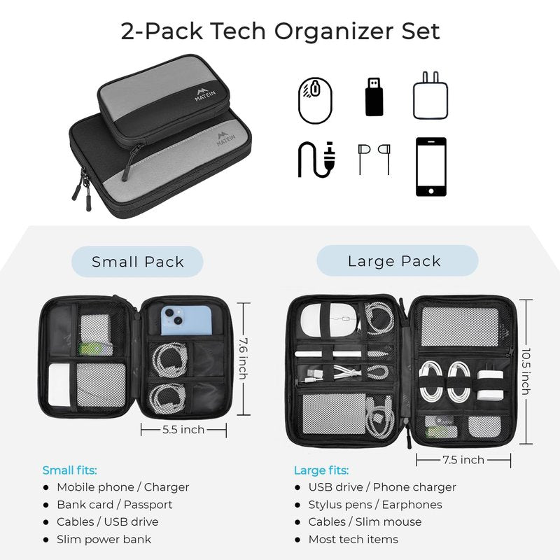 MATEIN Cord Organizer Travel Case, Cable Storage Bag, 2 Pack