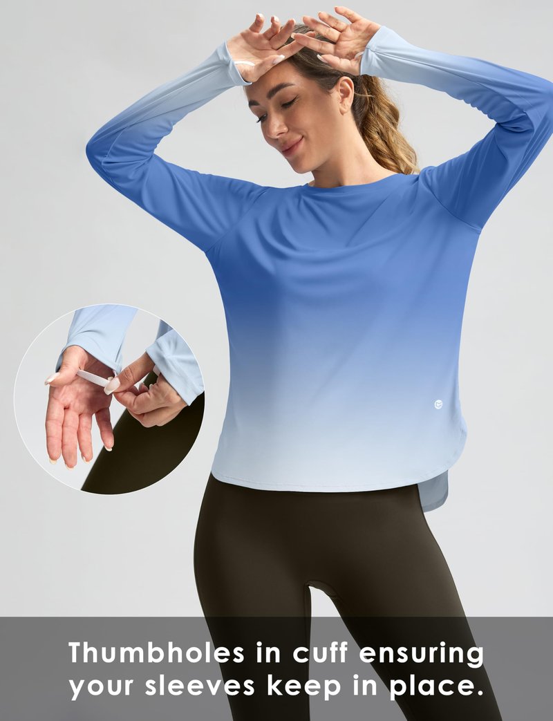 Women's Sun Shirts UPF 50+ Long Sleeve UV Protection Shirt Lightweight Quick Dry Workout Hiking Tops for Women(Blue/White Gradient,XXL)