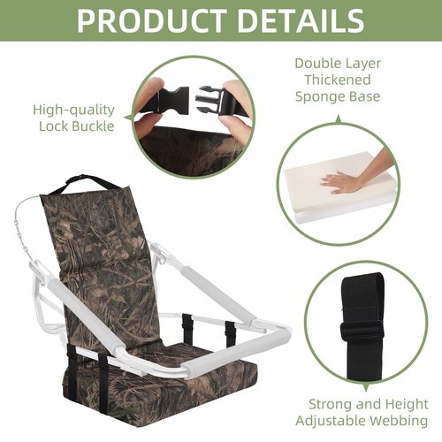 Tree Stand Seat Cushion Pad for Hunting, Adjustable Treestand Hunter Folding Seat Cushion Portable Tree Stand Seat Replacement with Back & Straps Fits Climber Deer Tree Stands, 6.5cm Thick