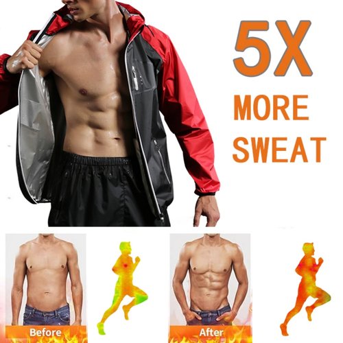 scosao Sauna Suit for Men Sweat Sauna Jacket Gym Workout Exercise Sweat Suits Long Sleeve Zipper Shirt with Hood Top,Black,XXL