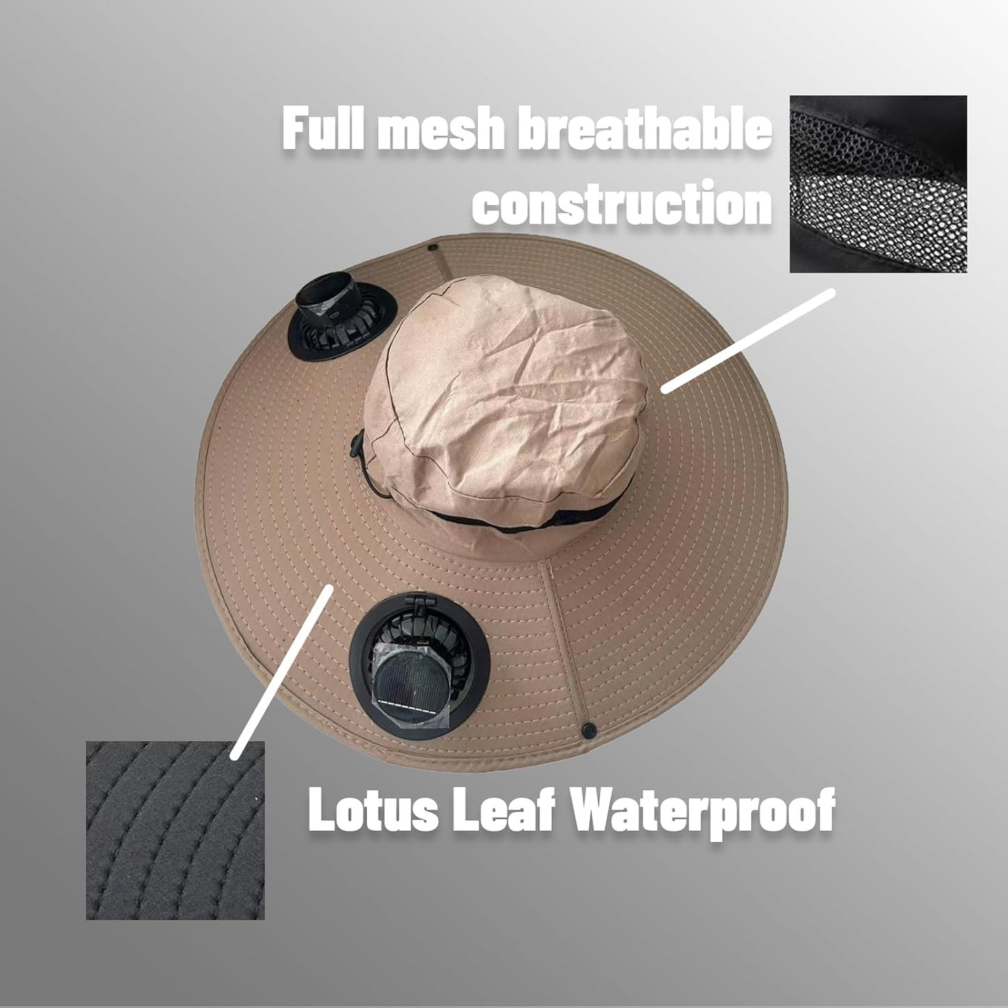 2025 Latest Model Hat with Fans Solar Power, Wide Brim Solar Fan Hats for Men and Women, USB & Solar Powered, UPF 50+ Fishing Hats (US, Alpha, One Size, Beige)
