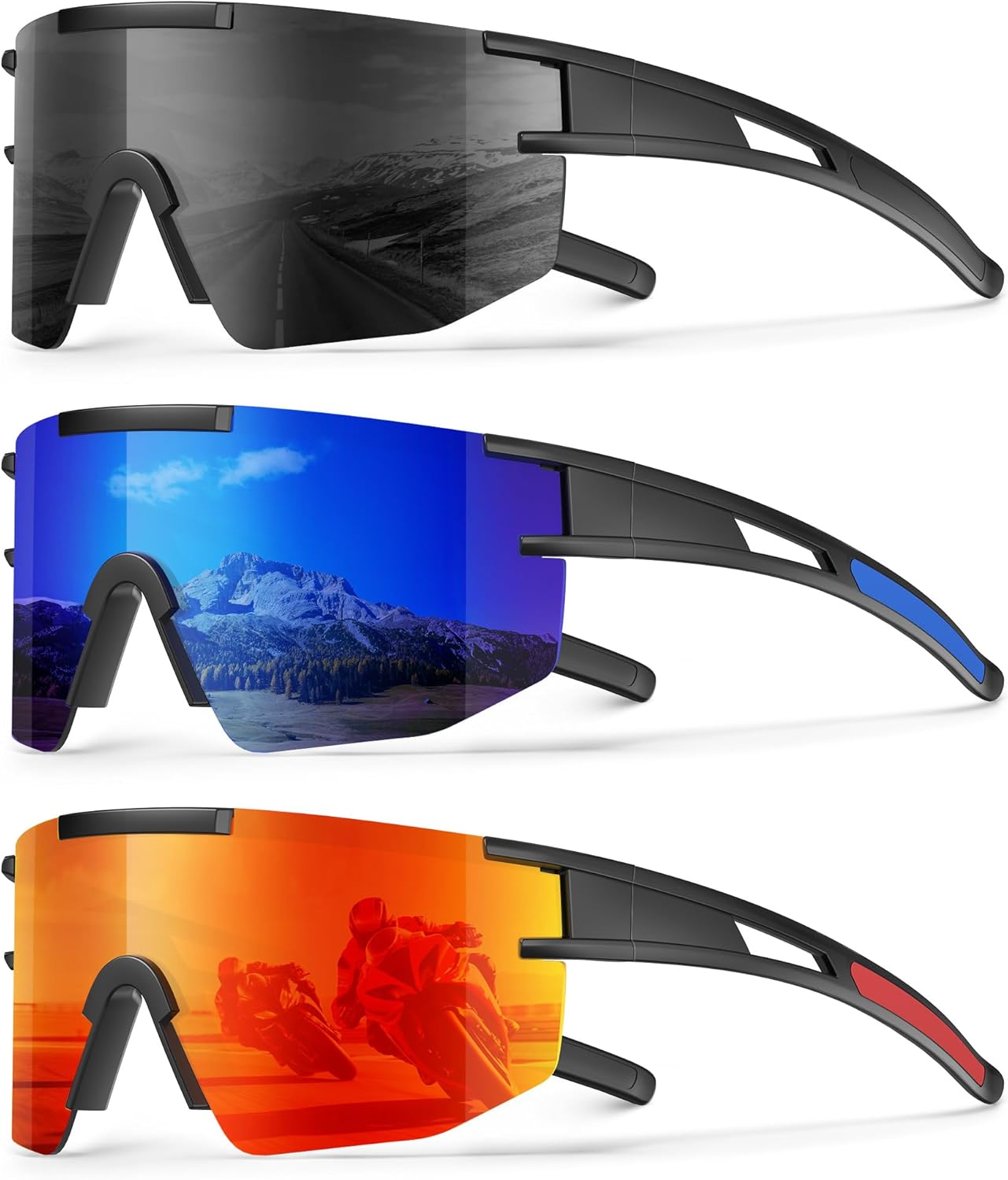 KALIYADI Polarized Sports-Sunglasses Men Running-Sunglasses: Cycling Sun Glasses Women UV400 Driving Fishing 3packs