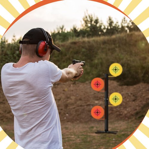 Viorawhite .22 Rimfire Dueling Tree Target Kit 4 Heavy Duty 6" x 3/8" Ar500 Steel Rotate Swing Paddles Shooting Targets Bracket with 20 High Visibility Bullseye Paper for Training Shooting Competition