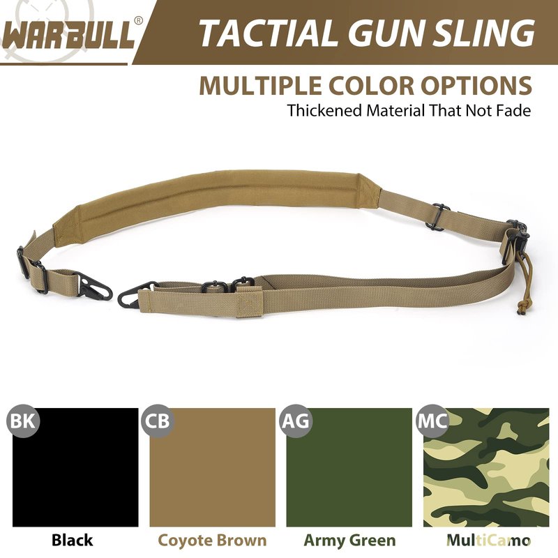 WarBull Padded 2 Point Rifle Sling, Tactical Gun Sling with HK Hook, for Rifle, Shotgun, and Crossbow, Padded Sling for Hunting Shooting and Hiking Camping Climbing with Keychain Gift (Coyote Brown)