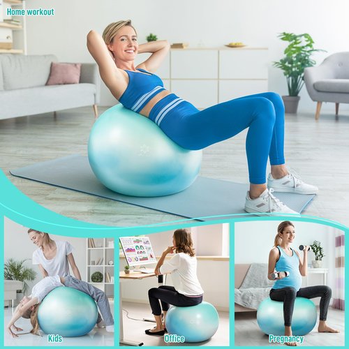 Sportneer Extra Thick Exercise Ball - 25.6''Yoga Ball with Quick Pump - Anti-Burst and Slip Resistant Fitness Ball Chair for Pregnancy and Physical Therapy (Blue Green)