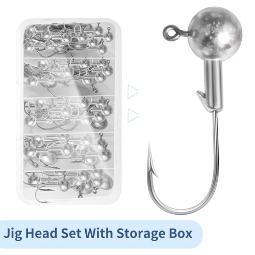 40pack Fishing Jig Heads Set with Hooks Box, Fishing Soft Lures Hooks for Crappie Bass Trout, Saltwater Freshwater Fishing Tackle Kit, 1/8 oz, 3/16 oz, 1/4 oz, 3/8 oz, 10pcs Each Size