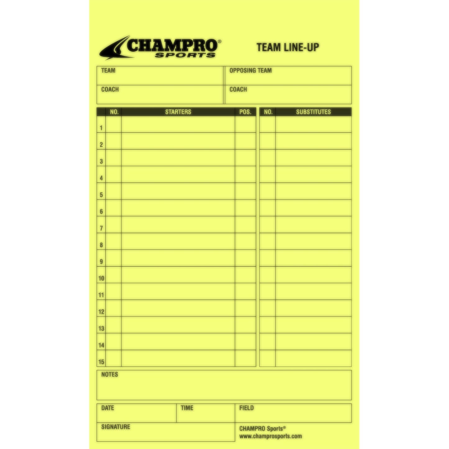 Champro Set of 25 Line-up Cards, White, 4.25"W x 7.5"L