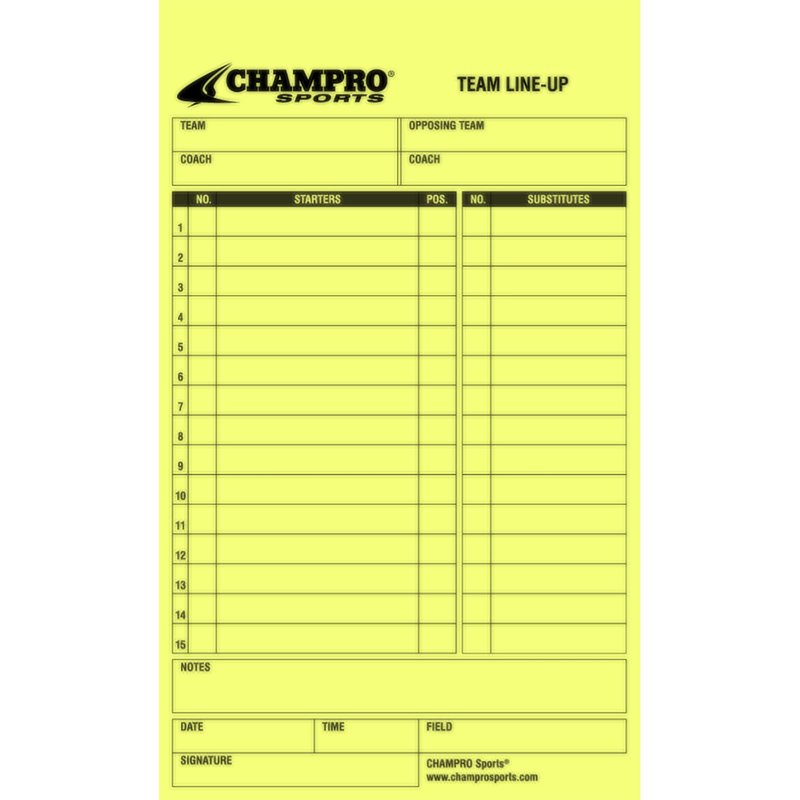 Champro Set of 25 Line-up Cards, White, 4.25"W x 7.5"L