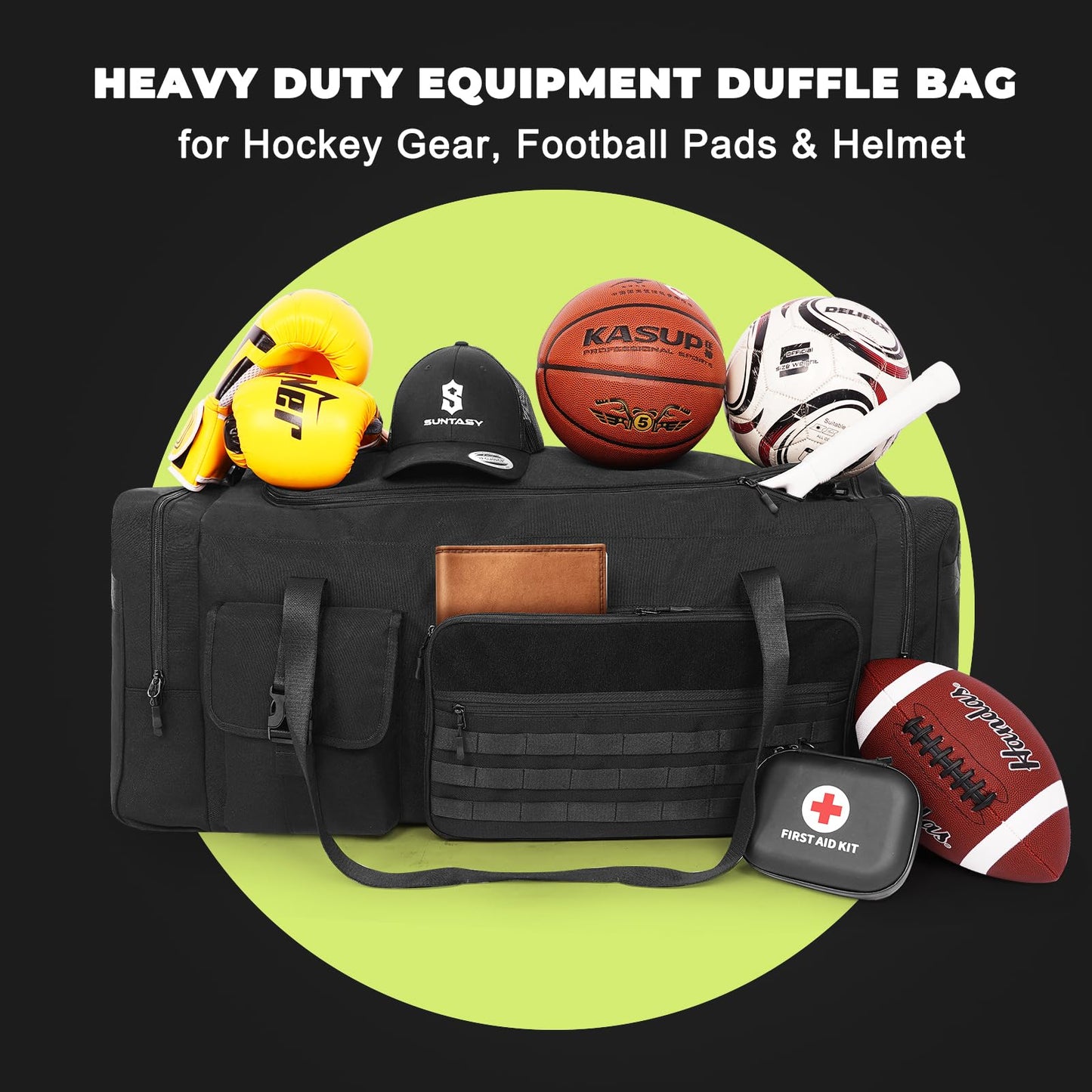 100L Heavy Duty Equipment Bag – 32" (82cm) Large Duffle for Hockey Gear, Football Pads & Helmet, XL Sports Gym Travel Bag for Men, Soccer & Team Use with Shoulder Strap (Black)