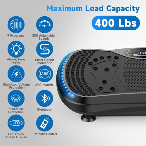 Vibration Plate Exercise Machine, Full-Body Workout Vibrating Platform with Loop Bands, Waver Vibration Plate for Home Fitness,Fitness Equipment for Strength Toning & Fat Loss for Women Men Dark Black