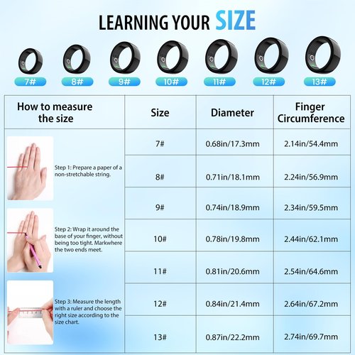 Smart Ring, Smart Health Ring for Women Men, Smart Ring Fitness Tracker, Health&Sleep Tracker,IP68 Waterproof,Remote Camera Control,No App Fee for Standard Features, for iPhone & Android(Black, 8#)