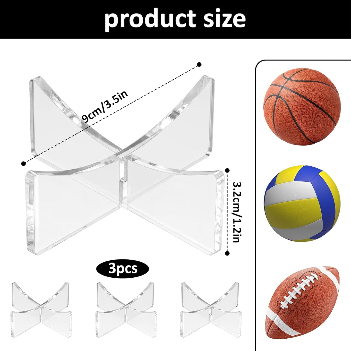 3 Pcs Acrylic Ball Stand Holder, Basketball Stand Ball Display Holder Clear Balls Storage Rack Display Stands for Football Softball Volleyball Baseball Soccer Rugby