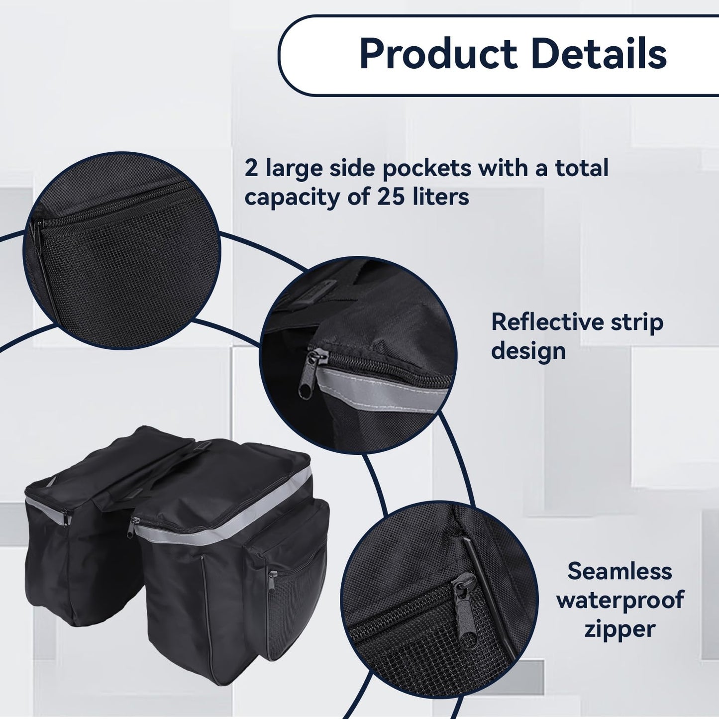 Jwthee Bike Saddle Bag, 25 L Bike Panniers Trunk Bag Bike Bag Accessories Panniers with Reflective Trim for Bike Rear Rack Bag
