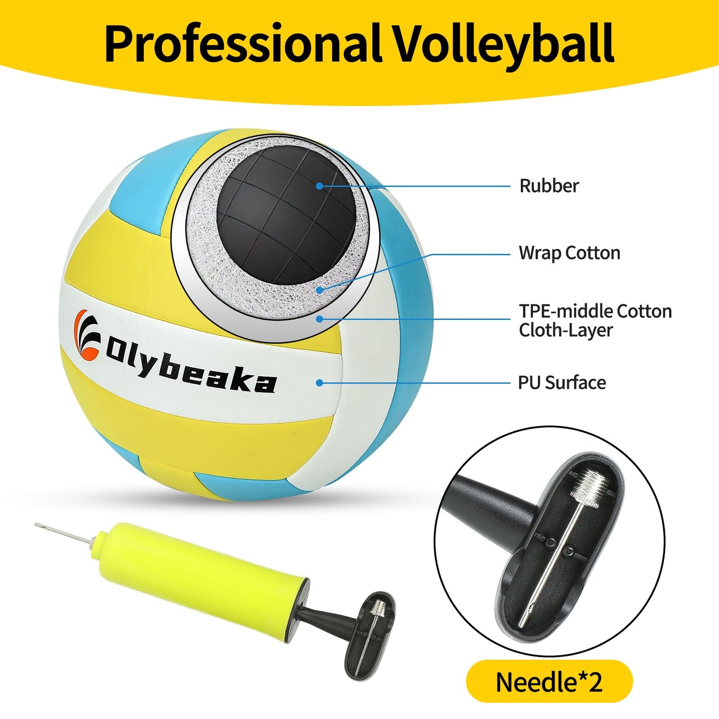 20FT Outdoor Volleyball Net Set System for Backyard Beach with Anti-Sagging Net, Iron Adjustable Height Poles, Soft PU Volleyball and Pump, Carry Bag - Instant Set Up & Durable (Black)
