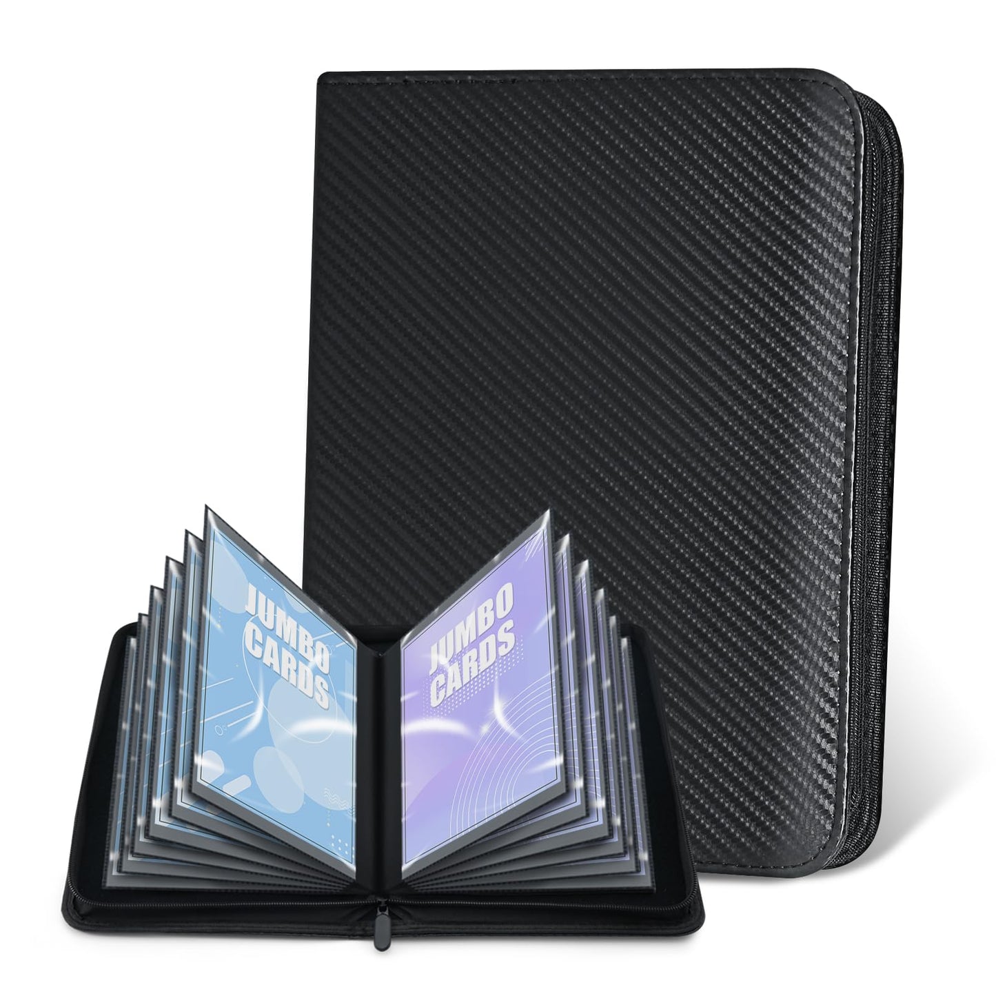 Jumbo Card Binder for PKM– WITHYU PU Leather Ringless Card Collection Binder with 60 Pockets, 5.9'' x 8.4''Card Holders Storage Album for Game Card (Carbon Black)