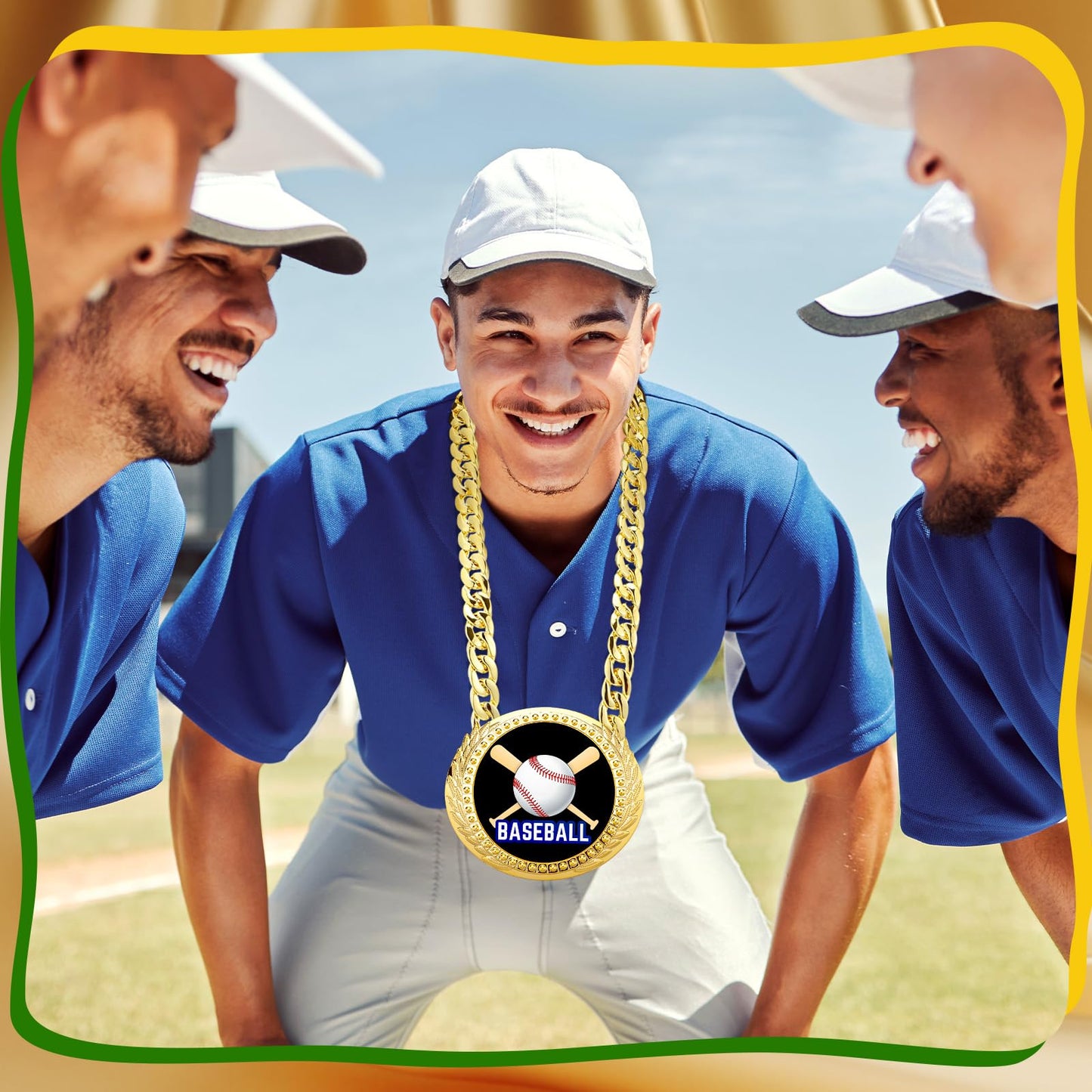 Tondiamo Sports MVP Turnover Chain Medal 6 Big Gold Champ Award Necklace Chain Baseball Basketball Football Soccer Softball Volleyball Sports Competitions Prize Gifts and Party Favors(Baseball)