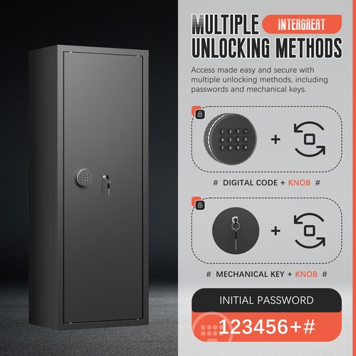 INTERGREAT 12-15 Rifle Gun Safe, Gun Safes for Home Rifle and Pistols, Digtal Keypad Rifle Safes for Home with 3 Removable Gun Racks and 4 Pistol Storage Pockets, Alarm System, Anti-Tip Design