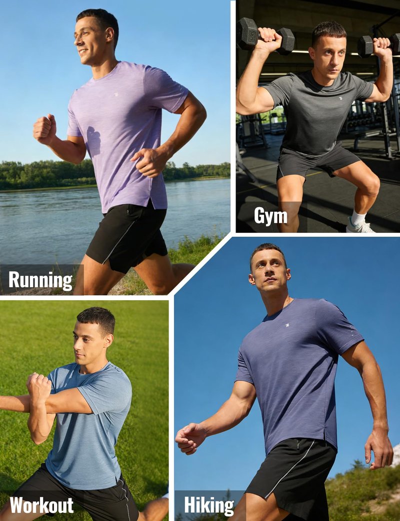 Rdruko Men's Workout Shirts Moisture Wicking Dry Fit Short Sleeve Lightweight UPF 50+ Athletic Running Gym Active T Shirts,Orange Powder,L