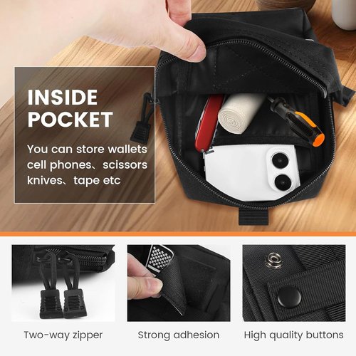 Molle Pouches, Tactical Pouch, Nylon EDC Pouch with MOLLE Compatibility, Military Carry Accessory Belt Hanging Waist Bag Black