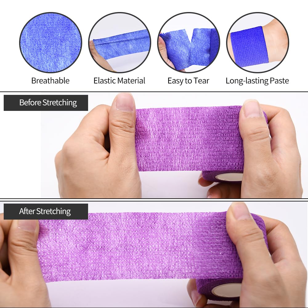 1"/2"/3"/4" Self Adhesive Bandage Wraps, 6pcs 5 Yard Breathable Elastic Wraps, Vet Wraps, 12 Colors to Choose, (2", Skin Color, 6pcs)