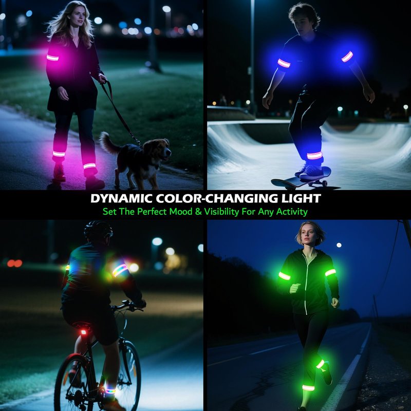 LED Armband Rechargeable for Running(2 Pack),Light Up Arm Bands for Night Walking,Running Lights for Runners,High Visibility Reflective Running Gearr for Night Safety Light Up Wristbands (Pink)