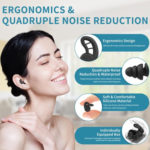 Swimming Ear Plugs for Adults,4 Pairs Waterproof Reusable Silicone Colorful Swim Earplugs for Swimming Surfing Snorkeling Showering and Water Pool,Beach,Ocean