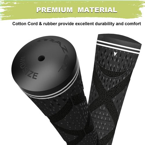 MAZEL Cord Rubber Golf Grips for Men - 10 Pack,All Weather Control Golf Club Grips Standard/Midsize,High Feedback & Traction (Midsize, White Black,10 Grips)